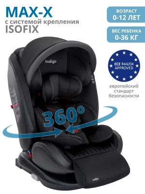 Автокресло Indigo Max-X isofix 0/1/2/3 (0-36 кг) черный - фото 1