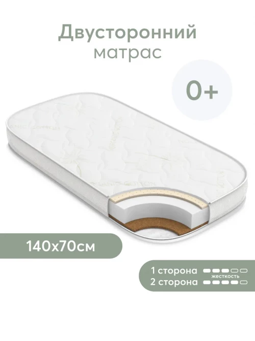 Матрас для кроватки 140*70 11 см кокос бепружинный прямоугольный закругленный Happy Baby Mommy Lux