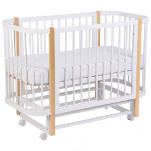 Кроватка Polini kids Simple 350 120*60 с маятником (закругленный) белый-натуральный - фото 1