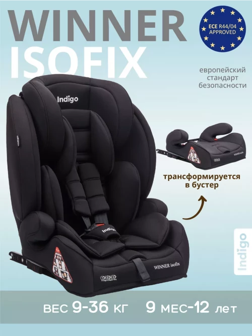 Автокресло Indigo Winner isofix 1/2/3 (9-36 кг) черный матовый - фото 1