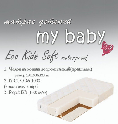 Матрас для кроватки 120*60 12 см My baby Eco Kids Soft Waterproof прямоугольный закругленный